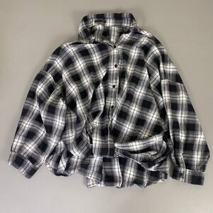SHEIN Flannel Button Up Shirt Women's 2XL Black White Plaid Long Sleeve **
